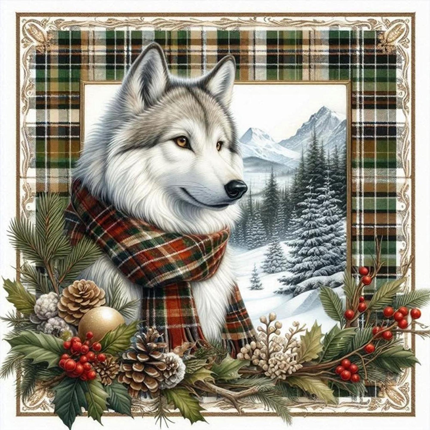 Winter Wolf - Full 11CT Stamped Cross Stitch 40x40CM - Yishu