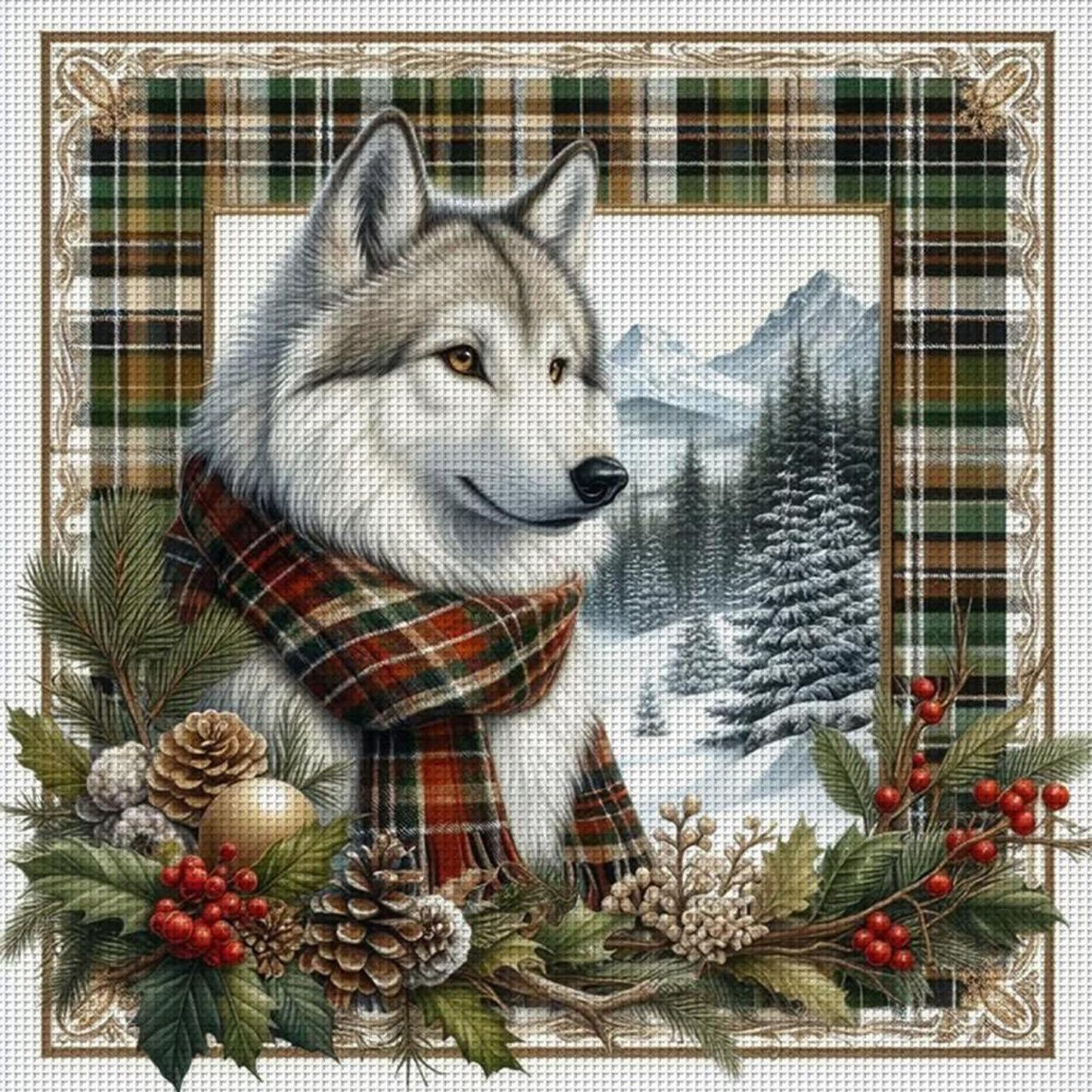 Winter Wolf - Full 11CT Stamped Cross Stitch 40x40CM - Yishu