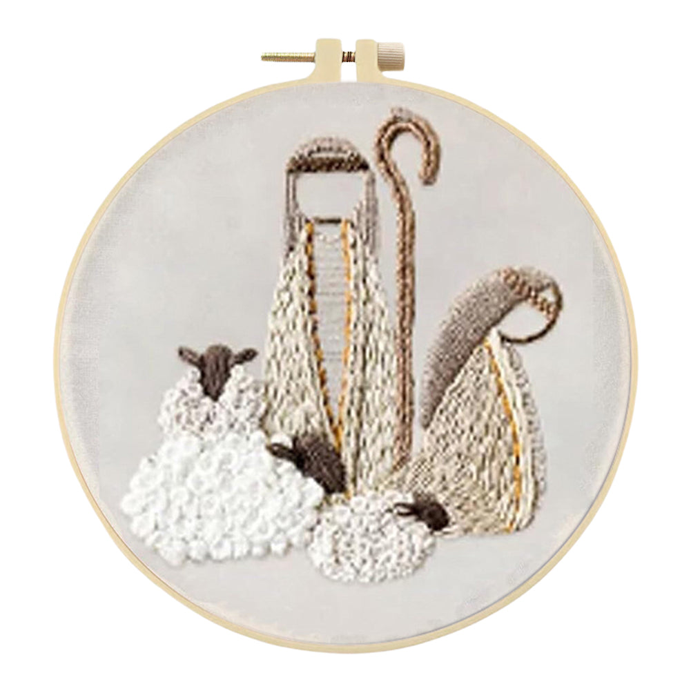 Birth Shepherds - DIY Embroidery Cross Stitch Kit with Pattern Cotton Threads Needles Hoop 25x25CM/9.84x9.84in