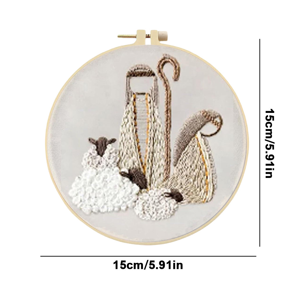 Birth Shepherds - DIY Embroidery Cross Stitch Kit with Pattern Cotton Threads Needles Hoop 25x25CM/9.84x9.84in