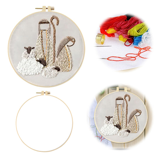 Birth Shepherds - DIY Embroidery Cross Stitch Kit with Pattern Cotton Threads Needles Hoop 25x25CM/9.84x9.84in