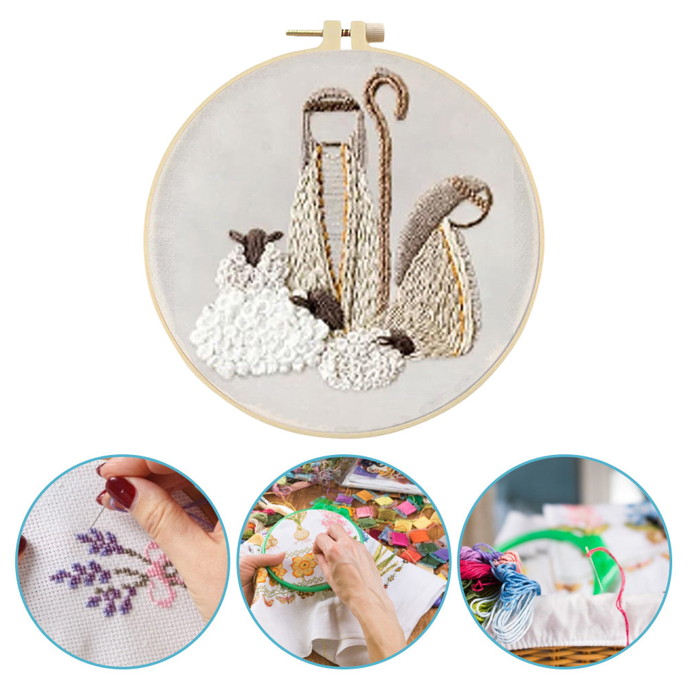 Birth Shepherds - DIY Embroidery Cross Stitch Kit with Pattern Cotton Threads Needles Hoop 25x25CM/9.84x9.84in