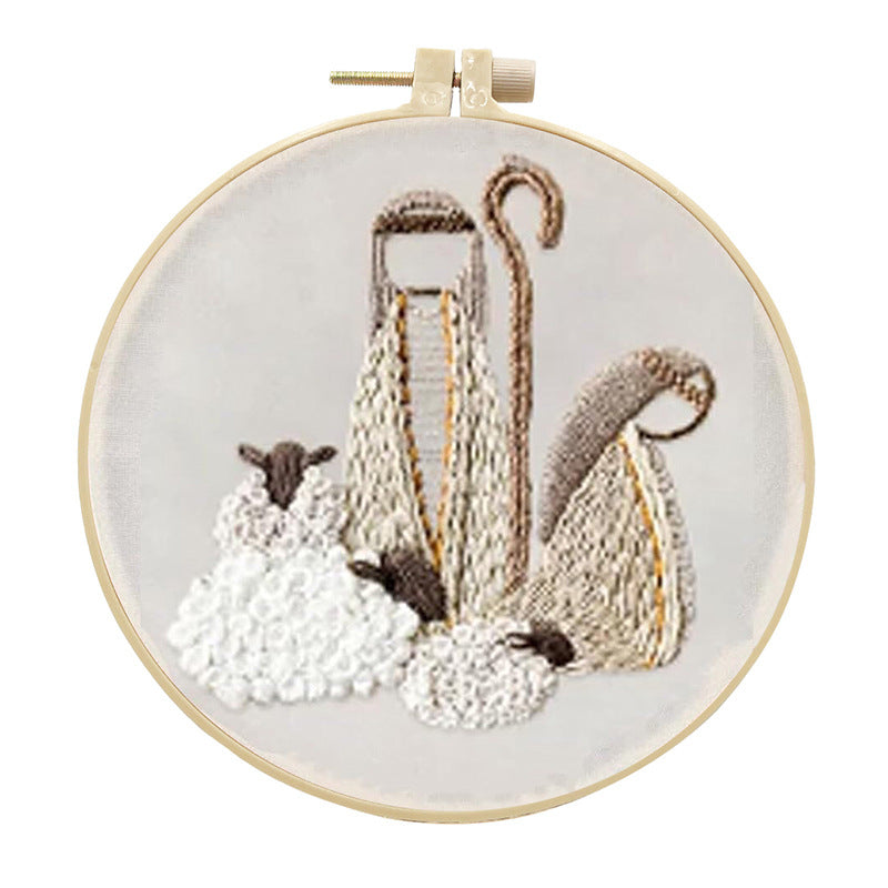 Birth Shepherds - DIY Embroidery Cross Stitch Kit with Pattern Cotton Threads Needles Hoop 25x25CM/9.84x9.84in