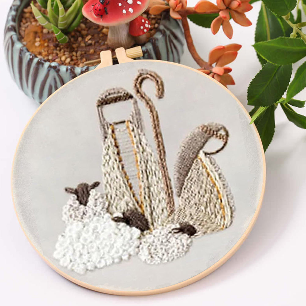 Birth Shepherds - DIY Embroidery Cross Stitch Kit with Pattern Cotton Threads Needles Hoop 25x25CM/9.84x9.84in