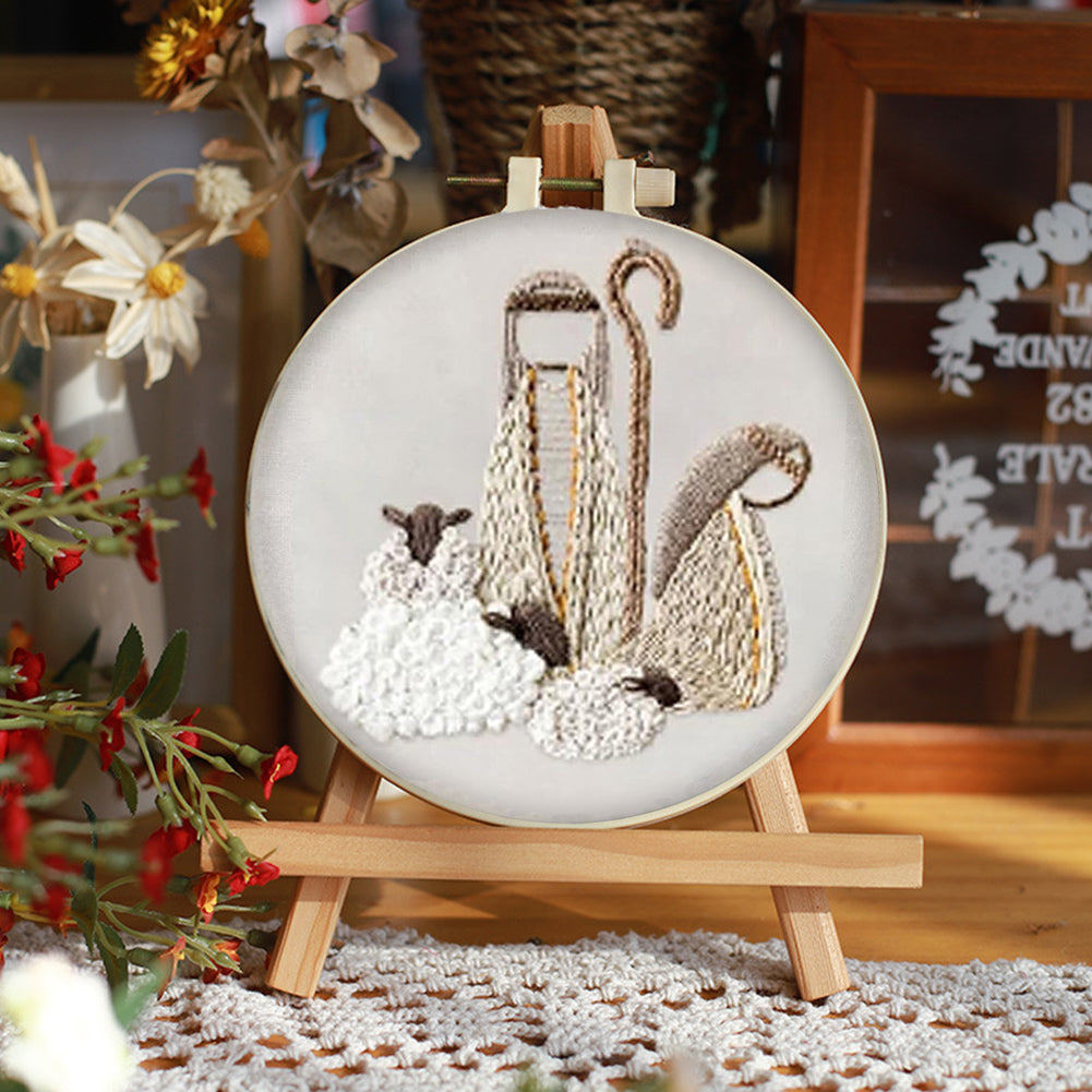 Birth Shepherds - DIY Embroidery Cross Stitch Kit with Pattern Cotton Threads Needles Hoop 25x25CM/9.84x9.84in