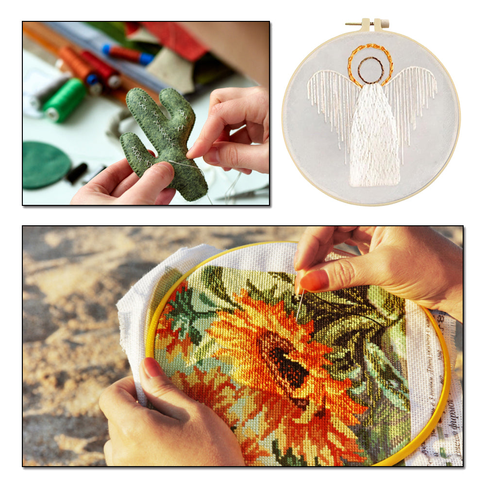 Angel - DIY Embroidery Cross Stitch Kit with Pattern Cotton Threads Needles Hoop 25x25CM/9.84x9.84in