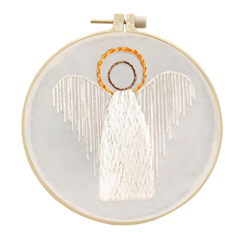 Angel - DIY Embroidery Cross Stitch Kit with Pattern Cotton Threads Needles Hoop 25x25CM/9.84x9.84in