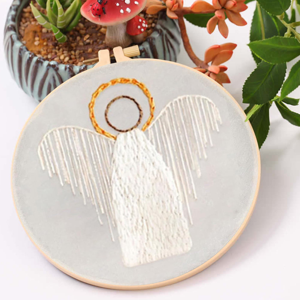 Angel - DIY Embroidery Cross Stitch Kit with Pattern Cotton Threads Needles Hoop 25x25CM/9.84x9.84in