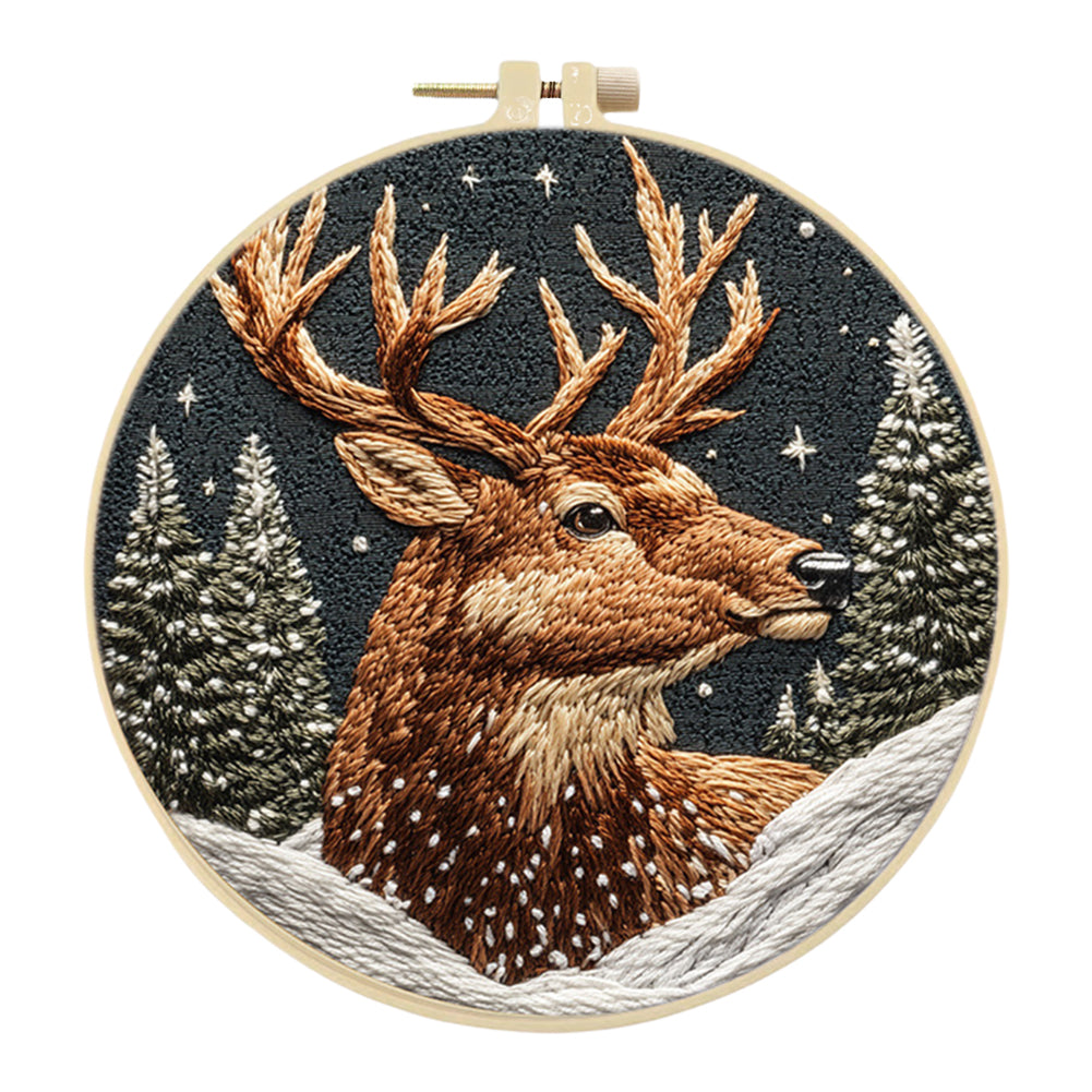 Deer-Like Horse - DIY Embroidery Cross Stitch Kit with Pattern Cotton Threads Needles Hoop 30x30CM/11.81x11.81in