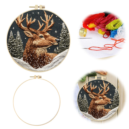 Deer-Like Horse - DIY Embroidery Cross Stitch Kit with Pattern Cotton Threads Needles Hoop 30x30CM/11.81x11.81in