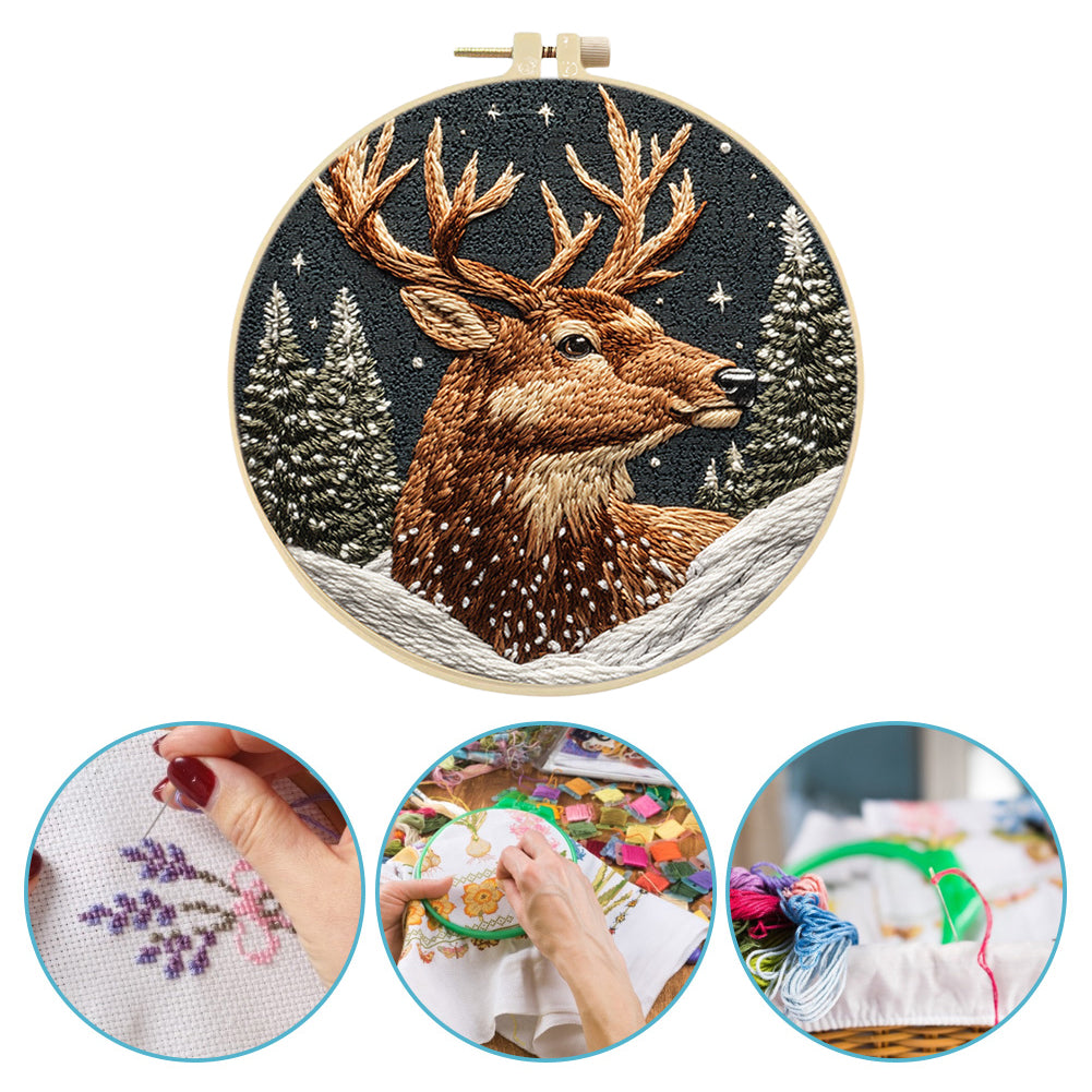 Deer-Like Horse - DIY Embroidery Cross Stitch Kit with Pattern Cotton Threads Needles Hoop 30x30CM/11.81x11.81in