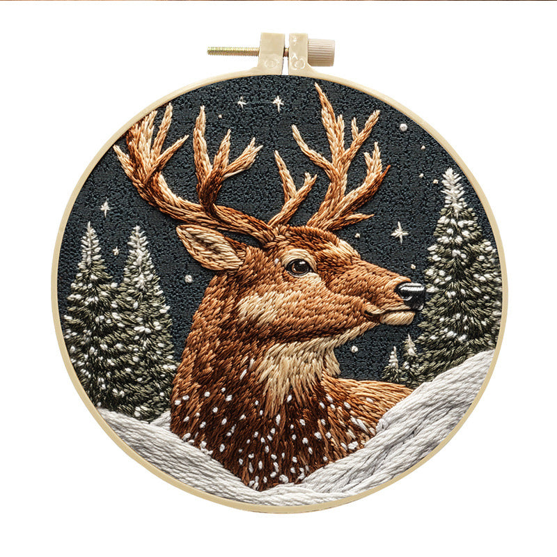 Deer-Like Horse - DIY Embroidery Cross Stitch Kit with Pattern Cotton Threads Needles Hoop 30x30CM/11.81x11.81in
