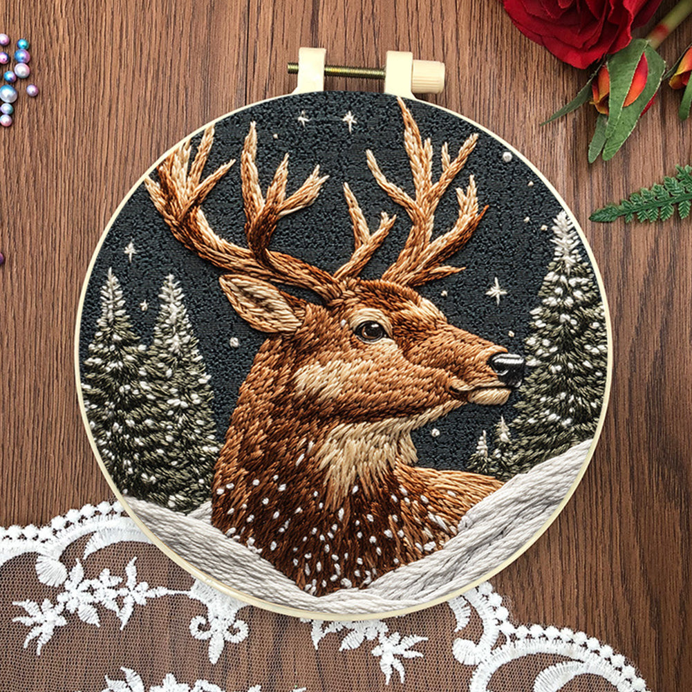 Deer-Like Horse - DIY Embroidery Cross Stitch Kit with Pattern Cotton Threads Needles Hoop 30x30CM/11.81x11.81in