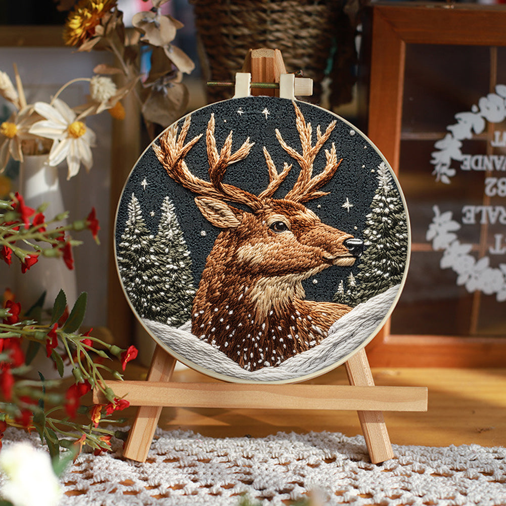 Deer-Like Horse - DIY Embroidery Cross Stitch Kit with Pattern Cotton Threads Needles Hoop 30x30CM/11.81x11.81in