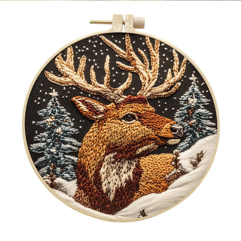 Elk Dream - DIY Embroidery Cross Stitch Kit with Pattern Cotton Threads Needles Hoop 30x30CM/11.81x11.81in