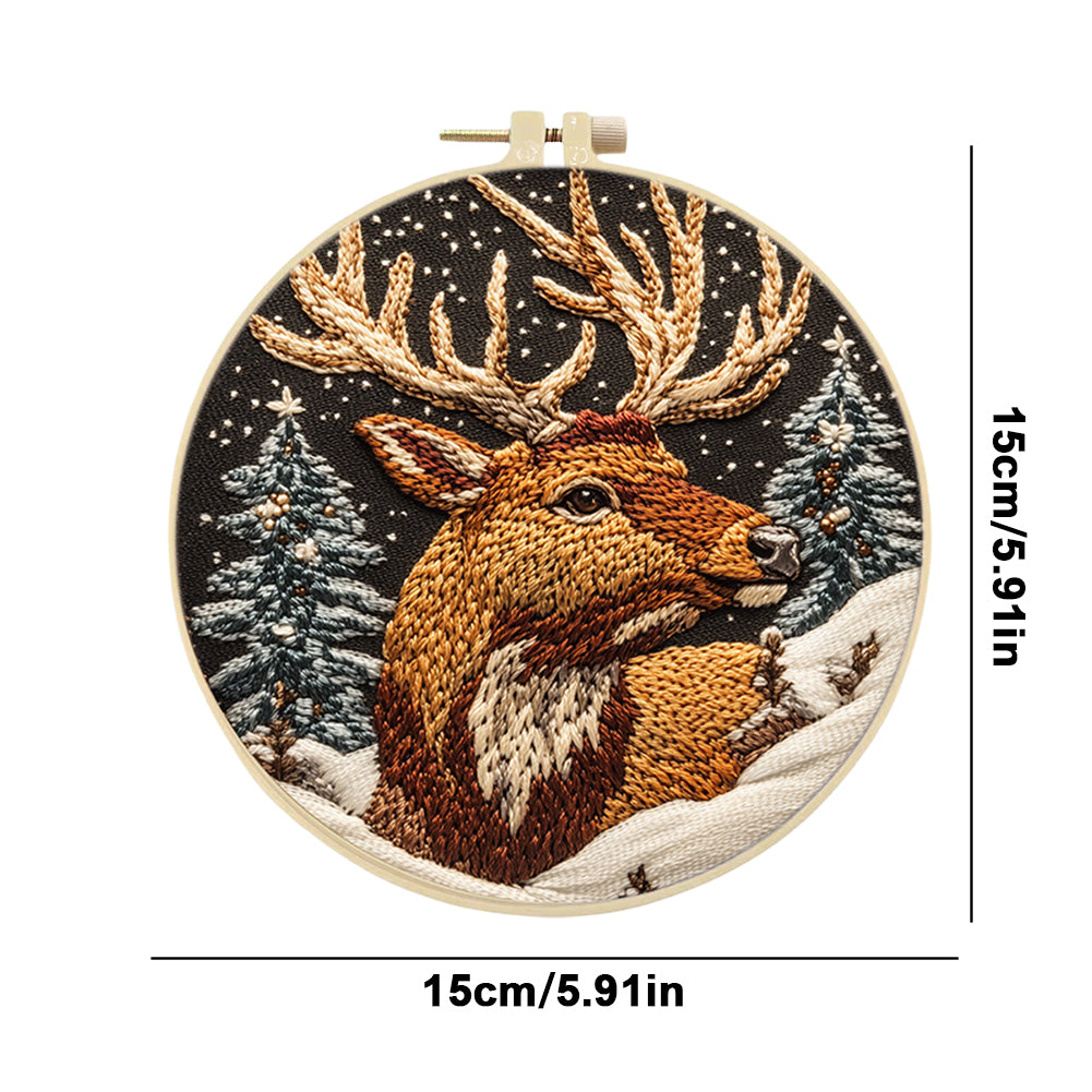 Elk Dream - DIY Embroidery Cross Stitch Kit with Pattern Cotton Threads Needles Hoop 30x30CM/11.81x11.81in