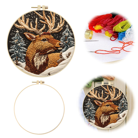 Elk Dream - DIY Embroidery Cross Stitch Kit with Pattern Cotton Threads Needles Hoop 30x30CM/11.81x11.81in