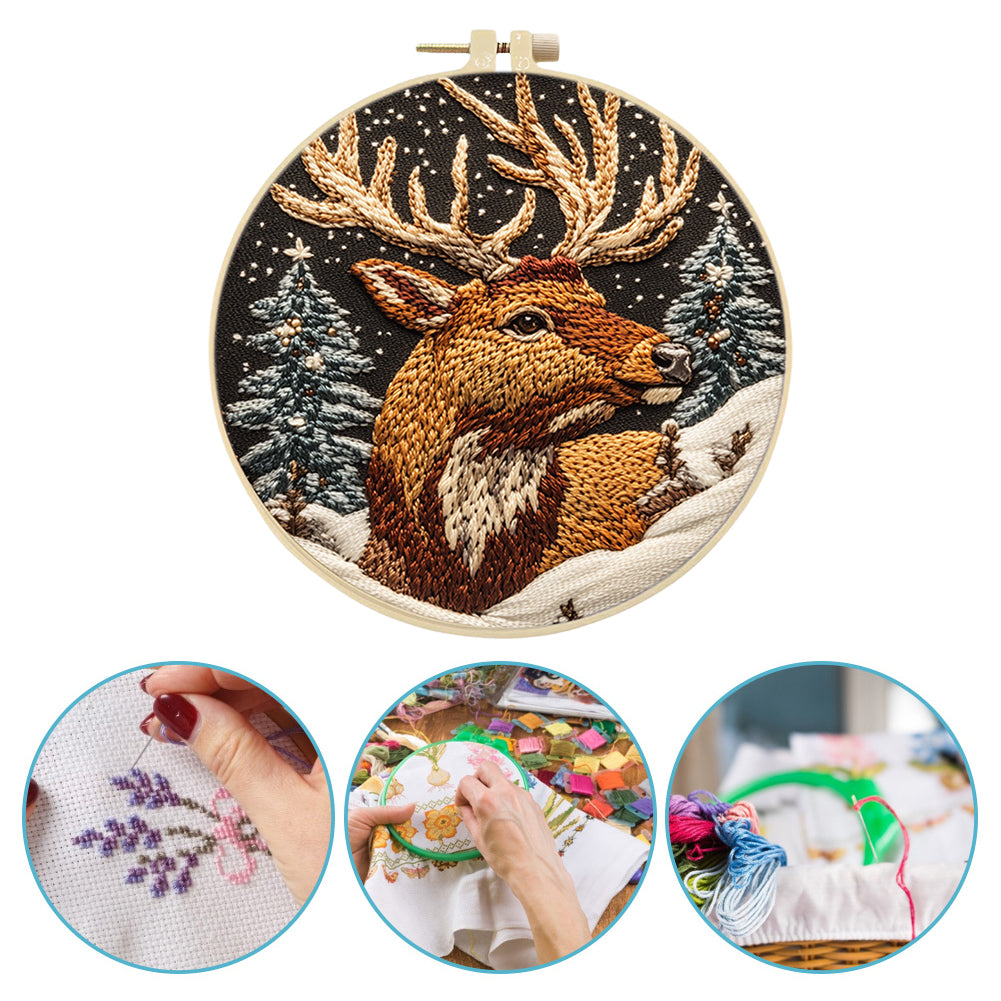 Elk Dream - DIY Embroidery Cross Stitch Kit with Pattern Cotton Threads Needles Hoop 30x30CM/11.81x11.81in