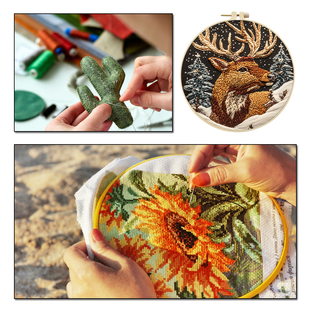 Elk Dream - DIY Embroidery Cross Stitch Kit with Pattern Cotton Threads Needles Hoop 30x30CM/11.81x11.81in