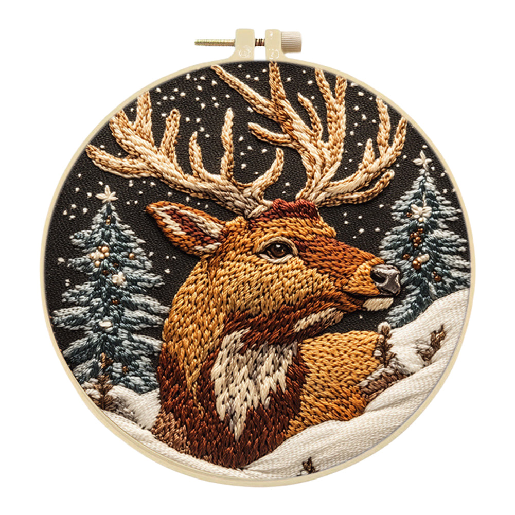 Elk Dream - DIY Embroidery Cross Stitch Kit with Pattern Cotton Threads Needles Hoop 30x30CM/11.81x11.81in