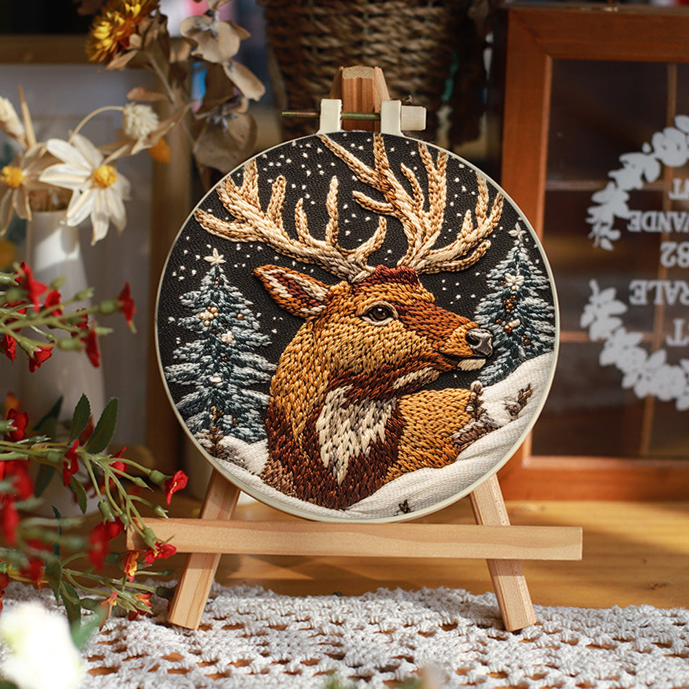 Elk Dream - DIY Embroidery Cross Stitch Kit with Pattern Cotton Threads Needles Hoop 30x30CM/11.81x11.81in