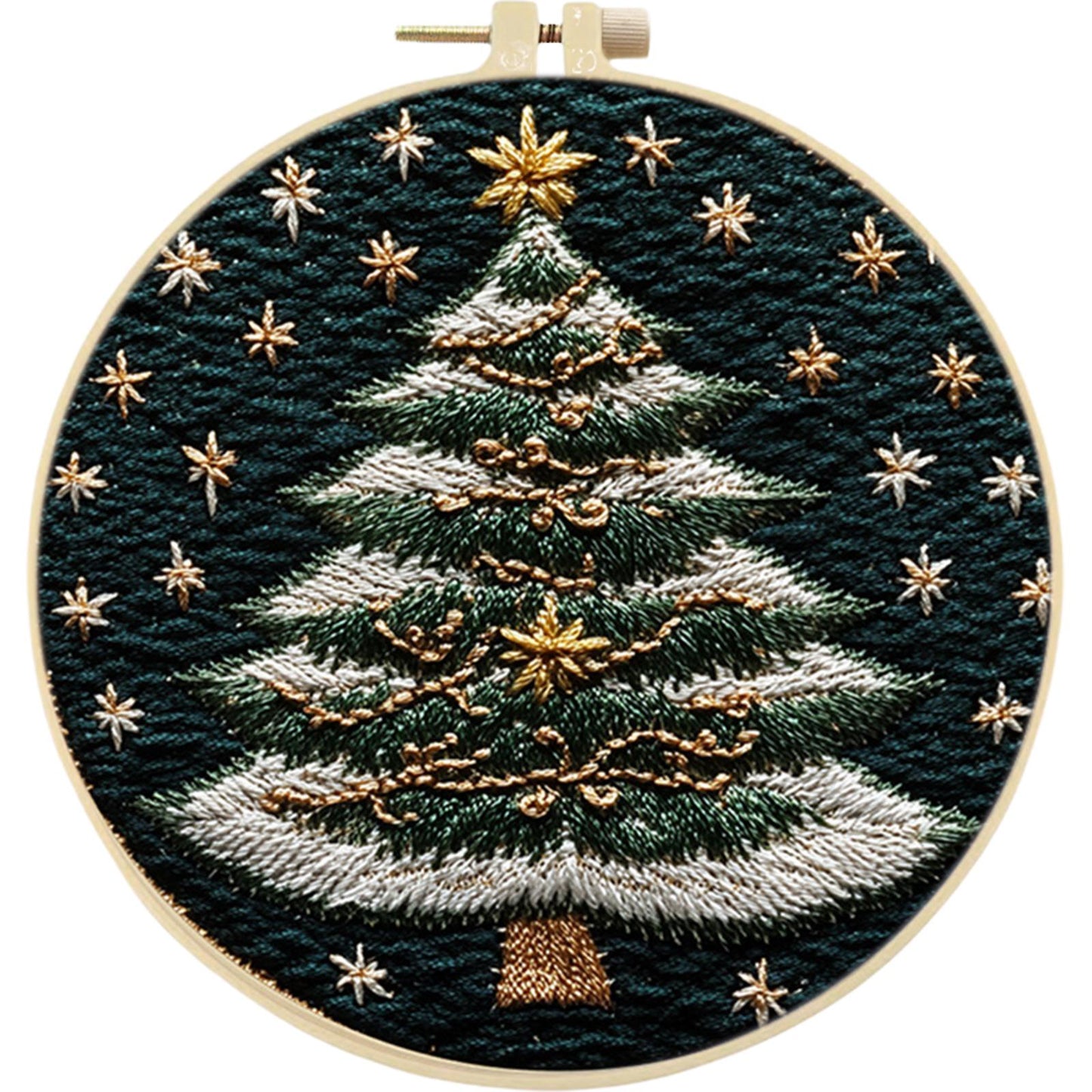 White-Edged Christmas Tree - DIY Embroidery Cross Stitch Kit with Pattern Cotton Threads Needles Hoop 30x30CM/11.81x11.81in