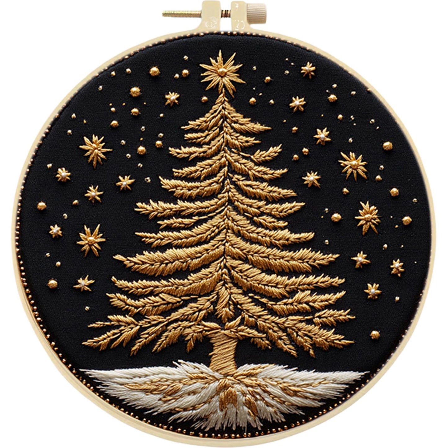 Golden Christmas Tree - DIY Embroidery Cross Stitch Kit with Pattern Cotton Threads Needles Hoop 30x30CM/11.81x11.81in