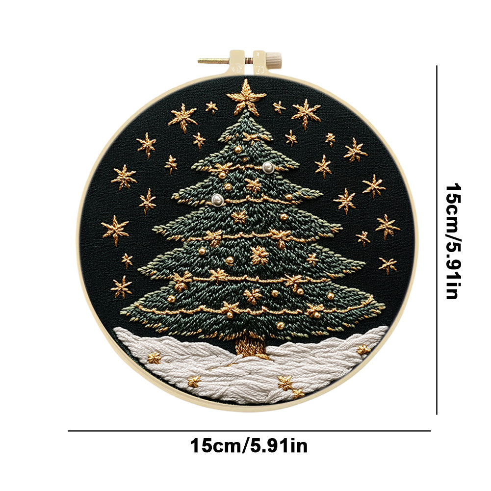Christmas Tree - DIY Embroidery Cross Stitch Kit with Pattern Cotton Threads Needles Hoop 30x30CM/11.81x11.81in