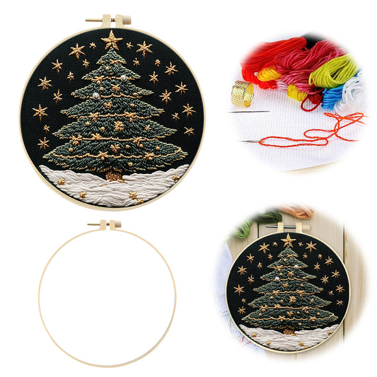 Christmas Tree - DIY Embroidery Cross Stitch Kit with Pattern Cotton Threads Needles Hoop 30x30CM/11.81x11.81in