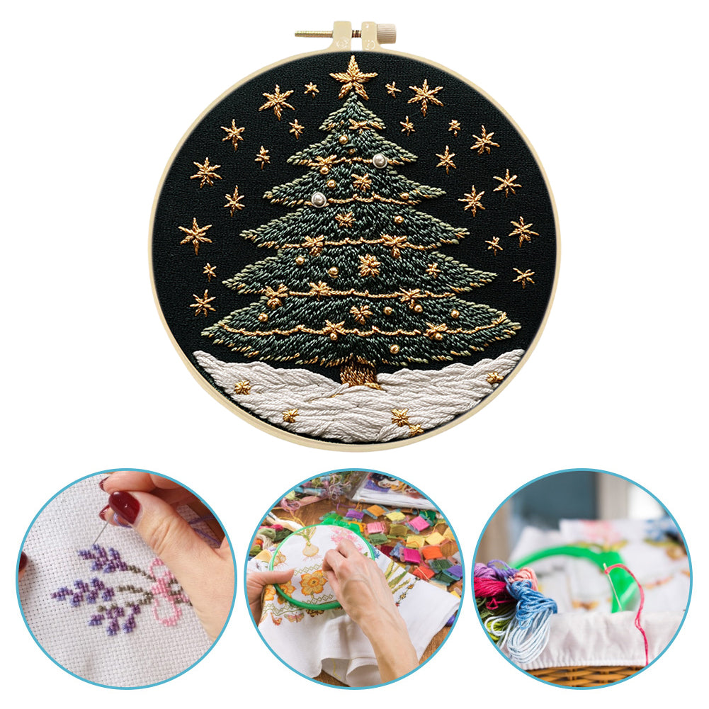 Christmas Tree - DIY Embroidery Cross Stitch Kit with Pattern Cotton Threads Needles Hoop 30x30CM/11.81x11.81in