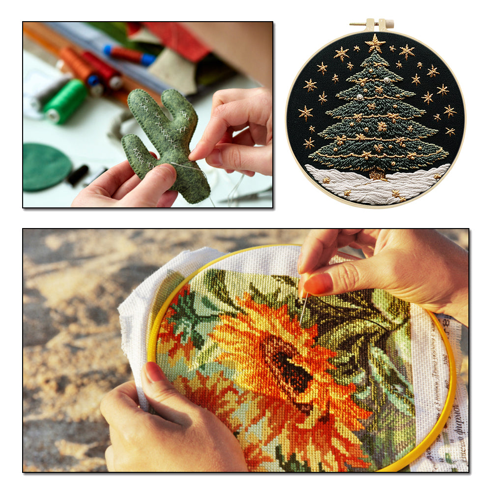 Christmas Tree - DIY Embroidery Cross Stitch Kit with Pattern Cotton Threads Needles Hoop 30x30CM/11.81x11.81in