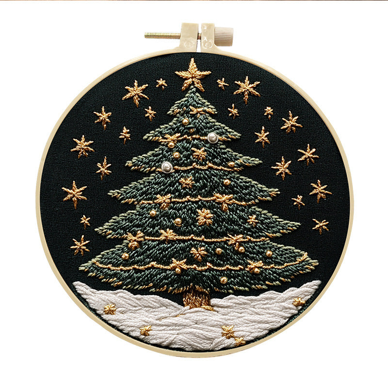 Christmas Tree - DIY Embroidery Cross Stitch Kit with Pattern Cotton Threads Needles Hoop 30x30CM/11.81x11.81in