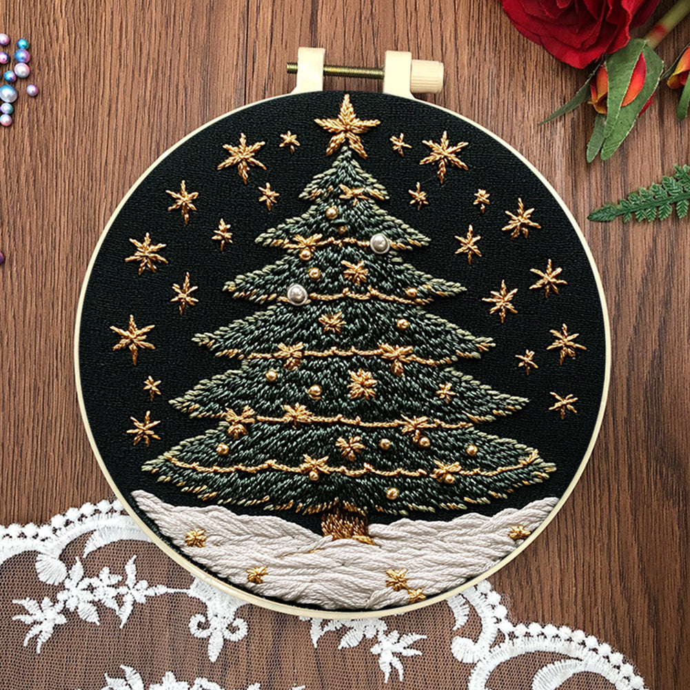 Christmas Tree - DIY Embroidery Cross Stitch Kit with Pattern Cotton Threads Needles Hoop 30x30CM/11.81x11.81in