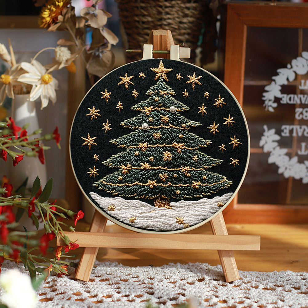 Christmas Tree - DIY Embroidery Cross Stitch Kit with Pattern Cotton Threads Needles Hoop 30x30CM/11.81x11.81in