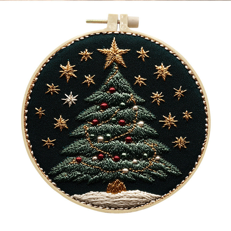 Shining Christmas - DIY Embroidery Cross Stitch Kit with Pattern Cotton Threads Needles Hoop 30x30CM/11.81x11.81in