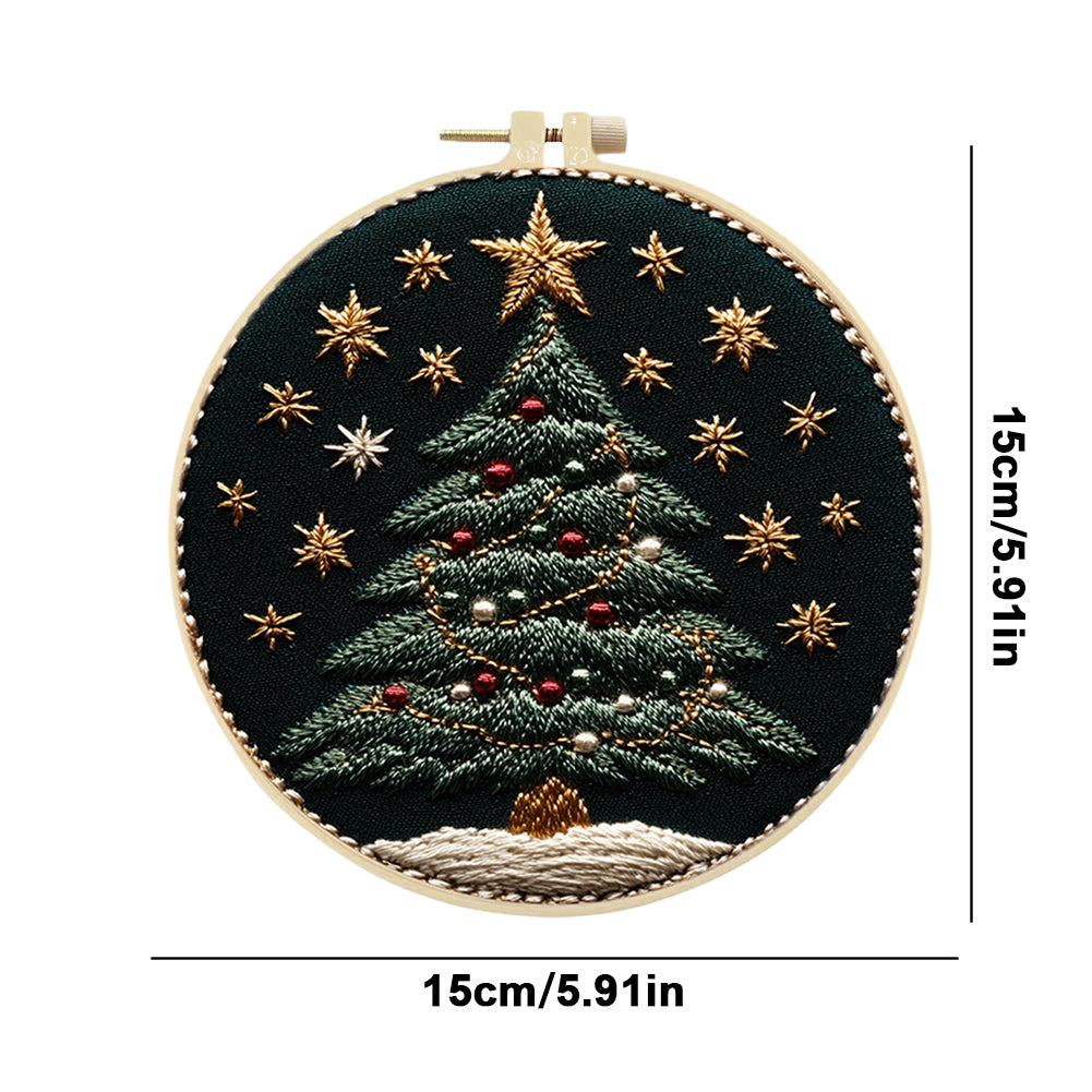 Shining Christmas - DIY Embroidery Cross Stitch Kit with Pattern Cotton Threads Needles Hoop 30x30CM/11.81x11.81in