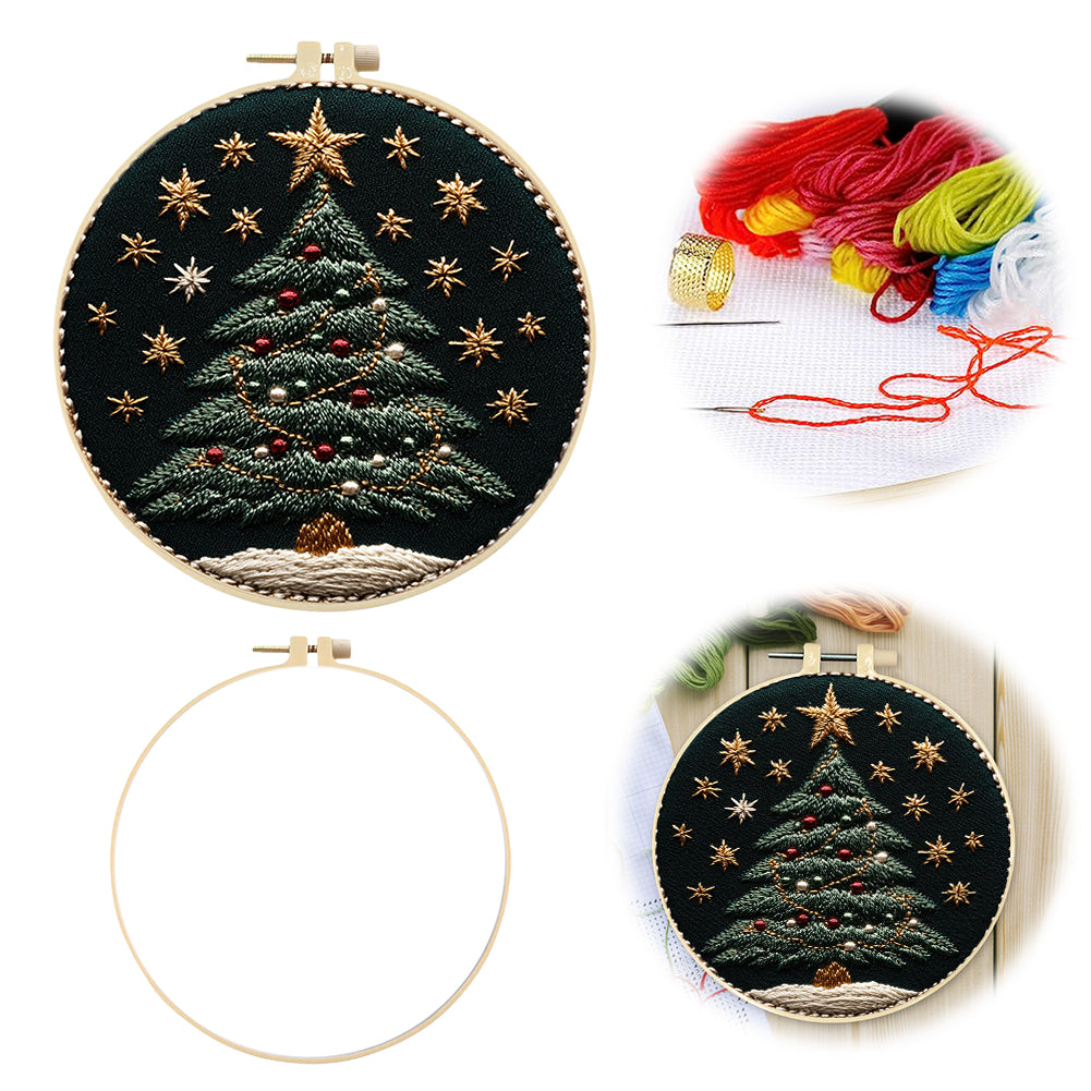 Shining Christmas - DIY Embroidery Cross Stitch Kit with Pattern Cotton Threads Needles Hoop 30x30CM/11.81x11.81in