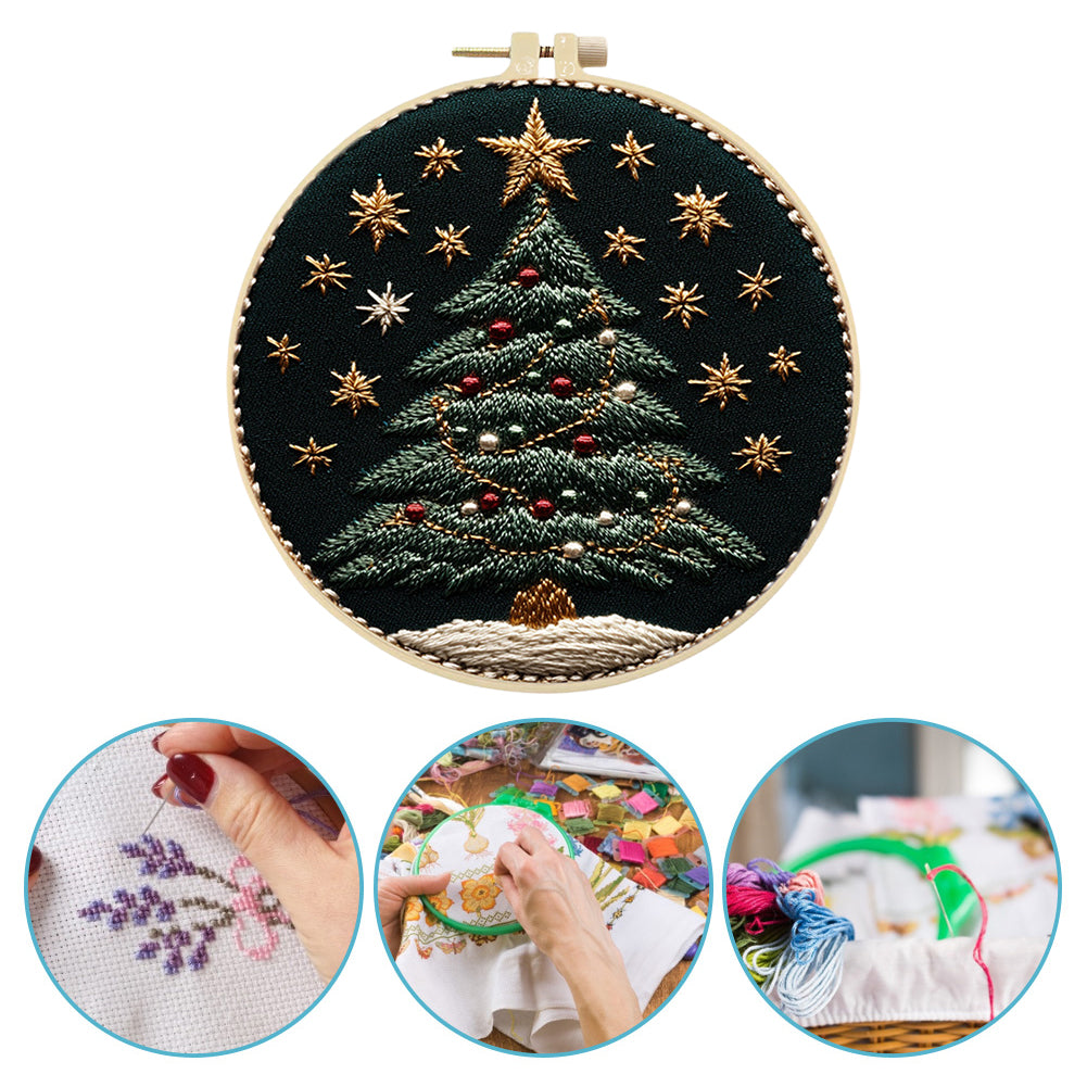 Shining Christmas - DIY Embroidery Cross Stitch Kit with Pattern Cotton Threads Needles Hoop 30x30CM/11.81x11.81in