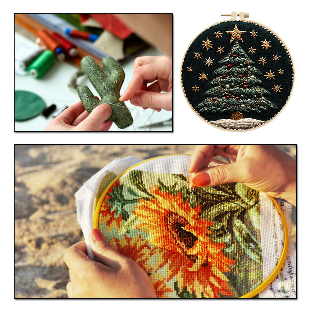 Shining Christmas - DIY Embroidery Cross Stitch Kit with Pattern Cotton Threads Needles Hoop 30x30CM/11.81x11.81in