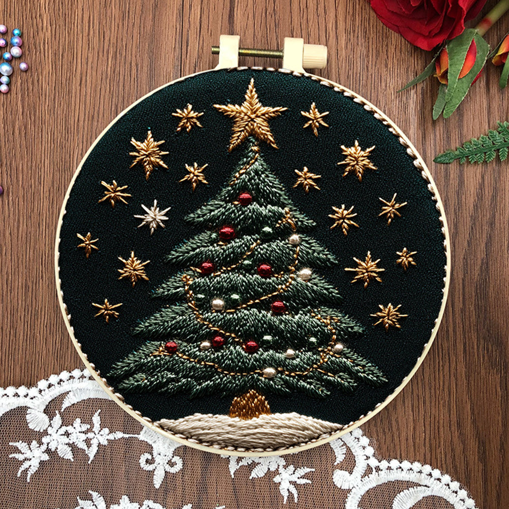 Shining Christmas - DIY Embroidery Cross Stitch Kit with Pattern Cotton Threads Needles Hoop 30x30CM/11.81x11.81in