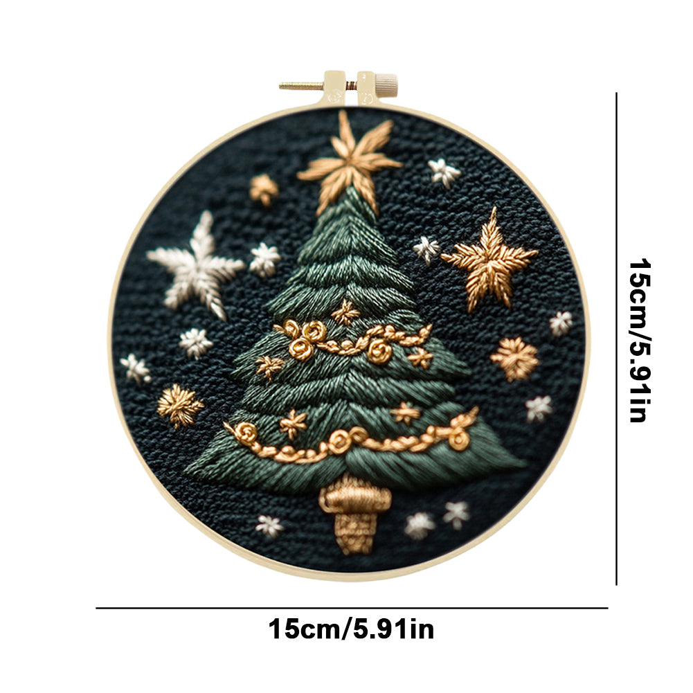 Little Christmas Tree - DIY Embroidery Cross Stitch Kit with Pattern Cotton Threads Needles Hoop 30x30CM/11.81x11.81in