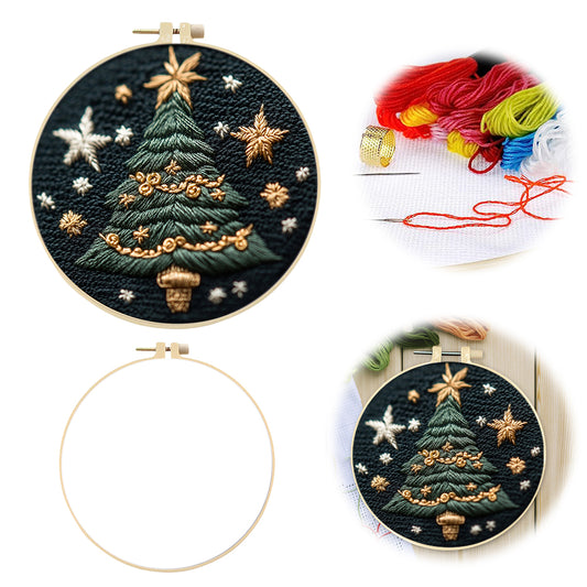 Little Christmas Tree - DIY Embroidery Cross Stitch Kit with Pattern Cotton Threads Needles Hoop 30x30CM/11.81x11.81in