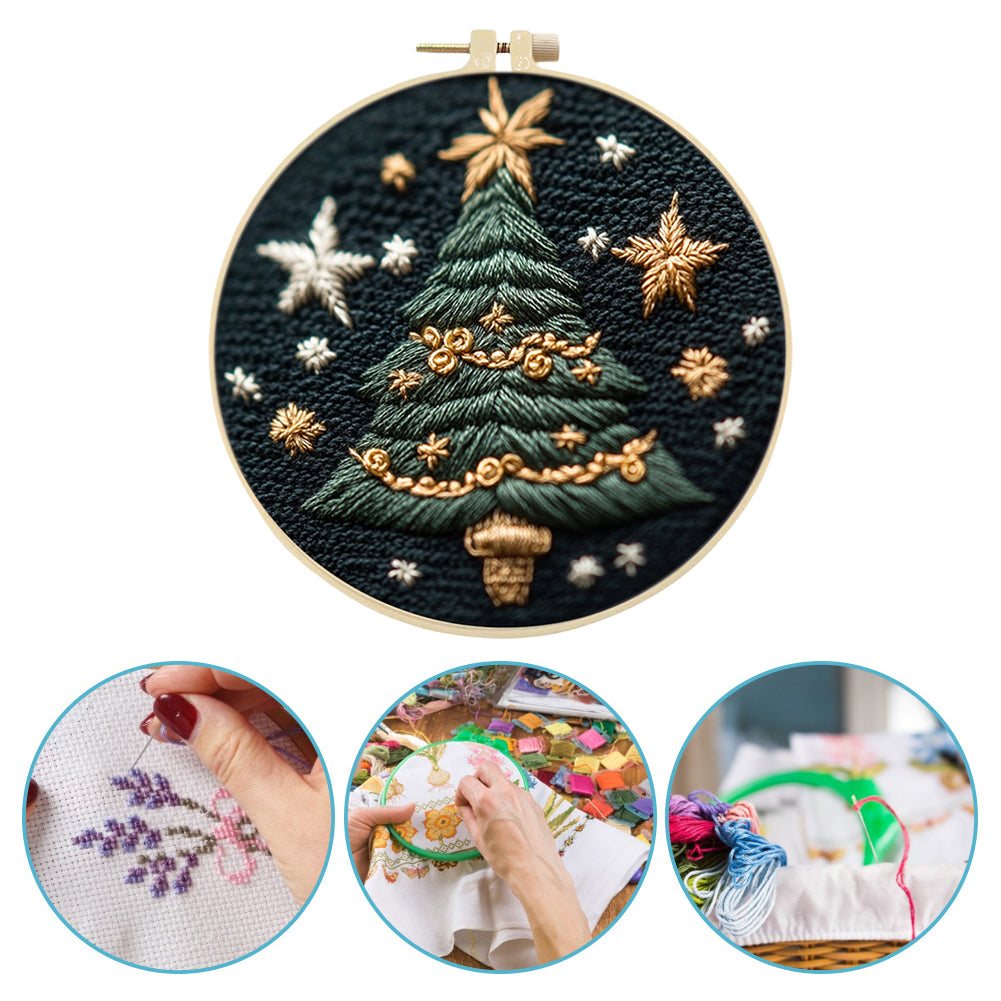 Little Christmas Tree - DIY Embroidery Cross Stitch Kit with Pattern Cotton Threads Needles Hoop 30x30CM/11.81x11.81in