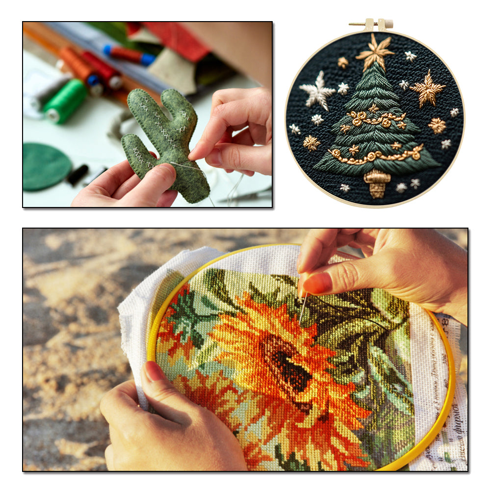 Little Christmas Tree - DIY Embroidery Cross Stitch Kit with Pattern Cotton Threads Needles Hoop 30x30CM/11.81x11.81in