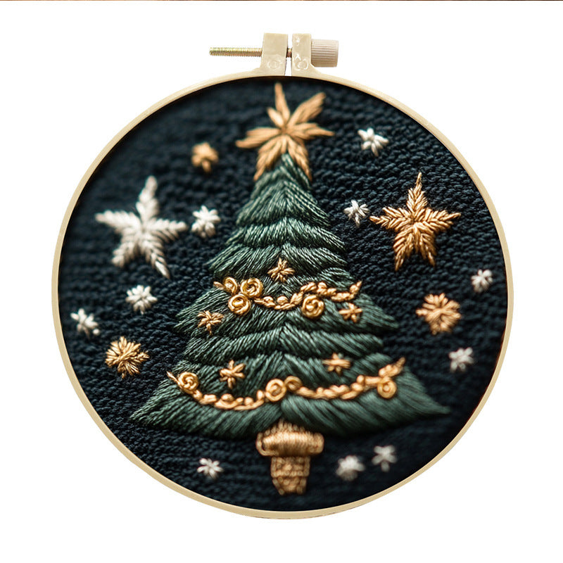 Little Christmas Tree - DIY Embroidery Cross Stitch Kit with Pattern Cotton Threads Needles Hoop 30x30CM/11.81x11.81in