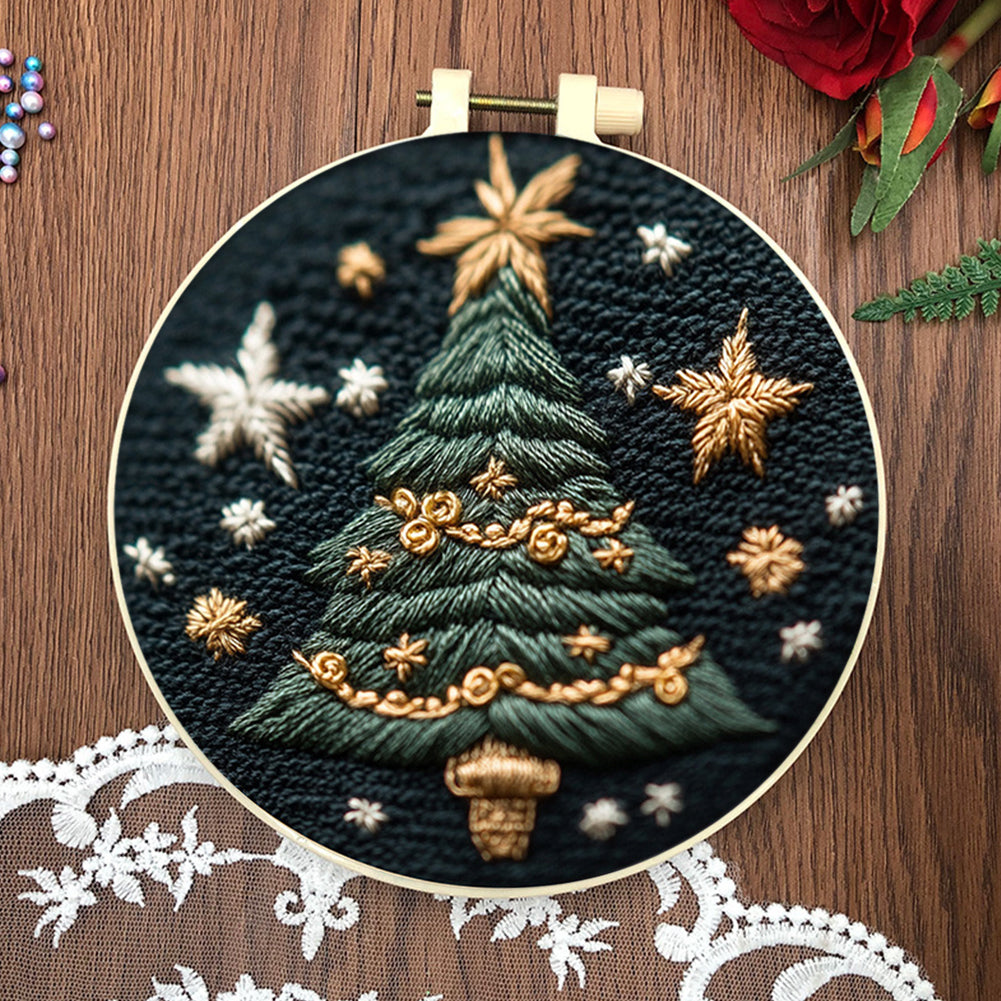 Little Christmas Tree - DIY Embroidery Cross Stitch Kit with Pattern Cotton Threads Needles Hoop 30x30CM/11.81x11.81in