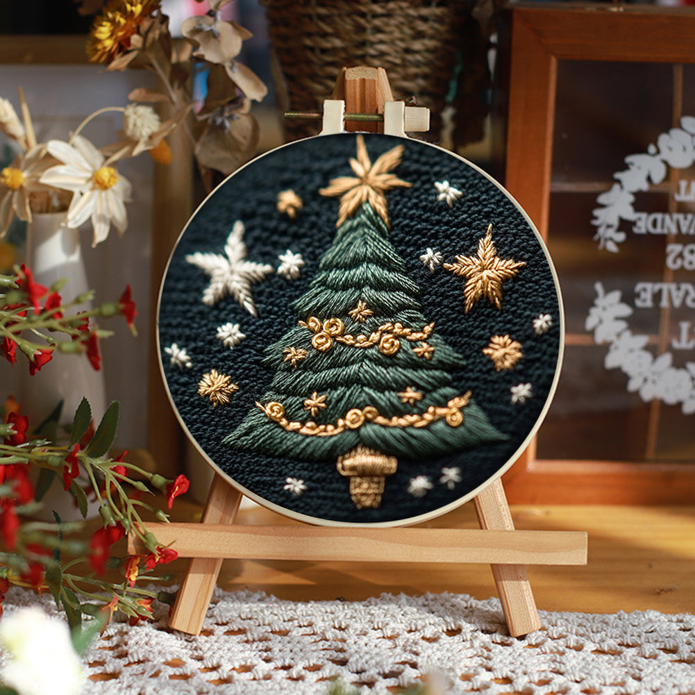 Little Christmas Tree - DIY Embroidery Cross Stitch Kit with Pattern Cotton Threads Needles Hoop 30x30CM/11.81x11.81in