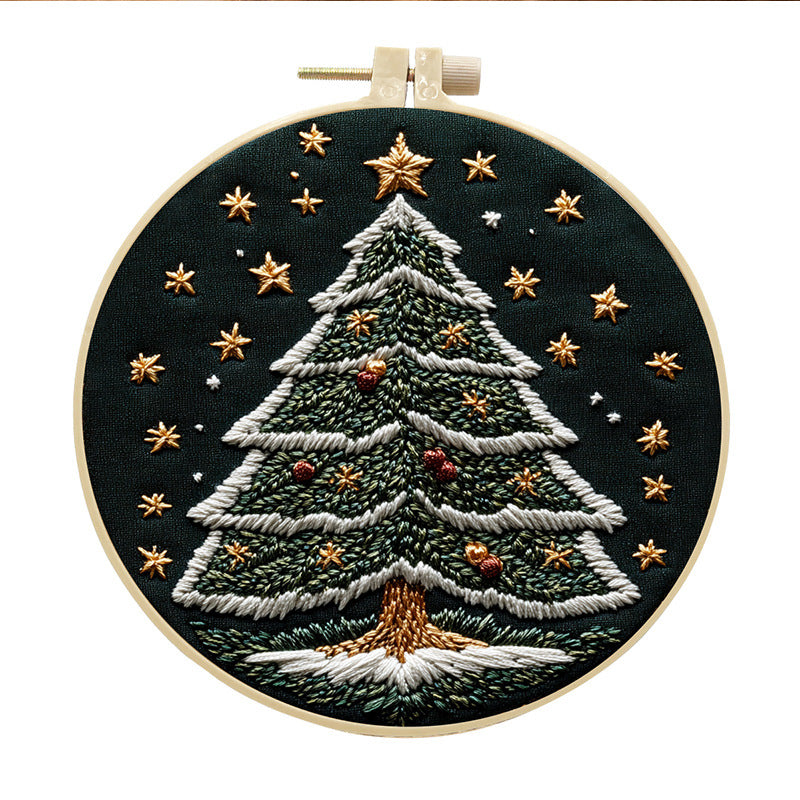 Star Christmas Tree - DIY Embroidery Cross Stitch Kit with Pattern Cotton Threads Needles Hoop 30x30CM/11.81x11.81in