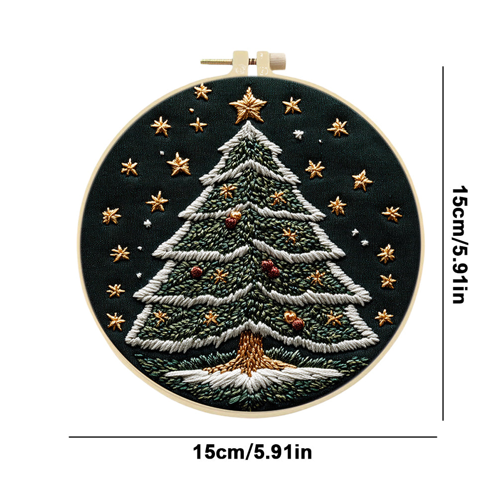 Star Christmas Tree - DIY Embroidery Cross Stitch Kit with Pattern Cotton Threads Needles Hoop 30x30CM/11.81x11.81in