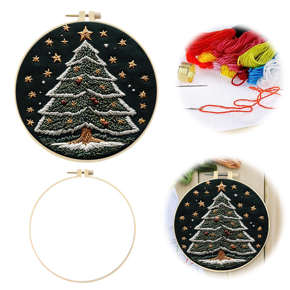 Star Christmas Tree - DIY Embroidery Cross Stitch Kit with Pattern Cotton Threads Needles Hoop 30x30CM/11.81x11.81in